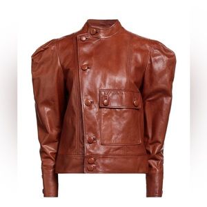 New with tag! Maria Vittoria Paolillo Leather puffy sleeve jacket in brown color